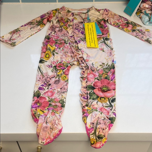 Posh Peanut Floral Kids Pajamas - Pink and Yellow - Picture 1 of 4